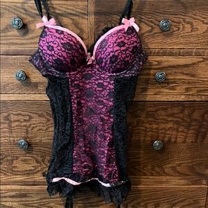 Victoria's Secret Pink and Black Lace Chemise